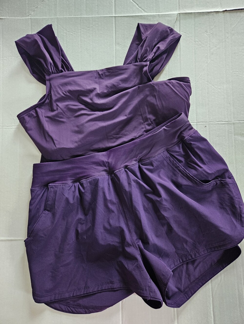 Lands’ End Purple Tankini Swim Set Top 18D Shorts 16W